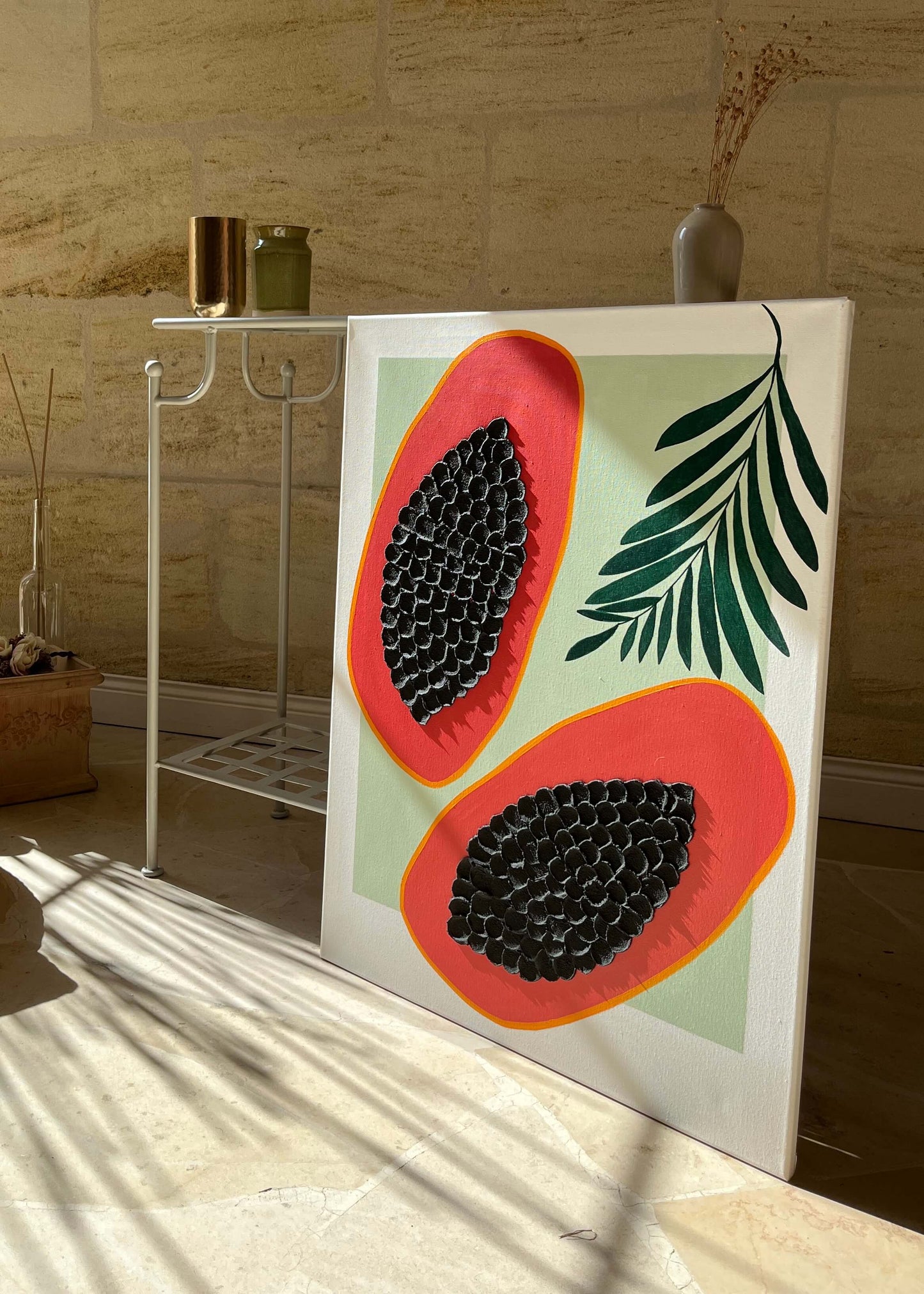 Tableau de la Collection "Fruits"
Relief grainé avec pâte texturée
Dimensions 60x80cm