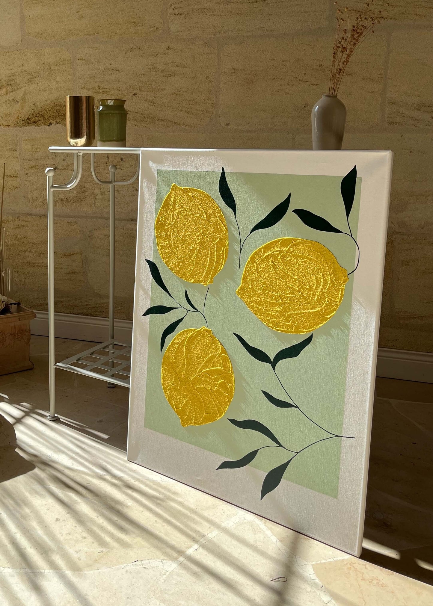 Tableau de la Collection "Fruits"
Relief grainé avec pâte texturée
Dimensions 60x80cm
