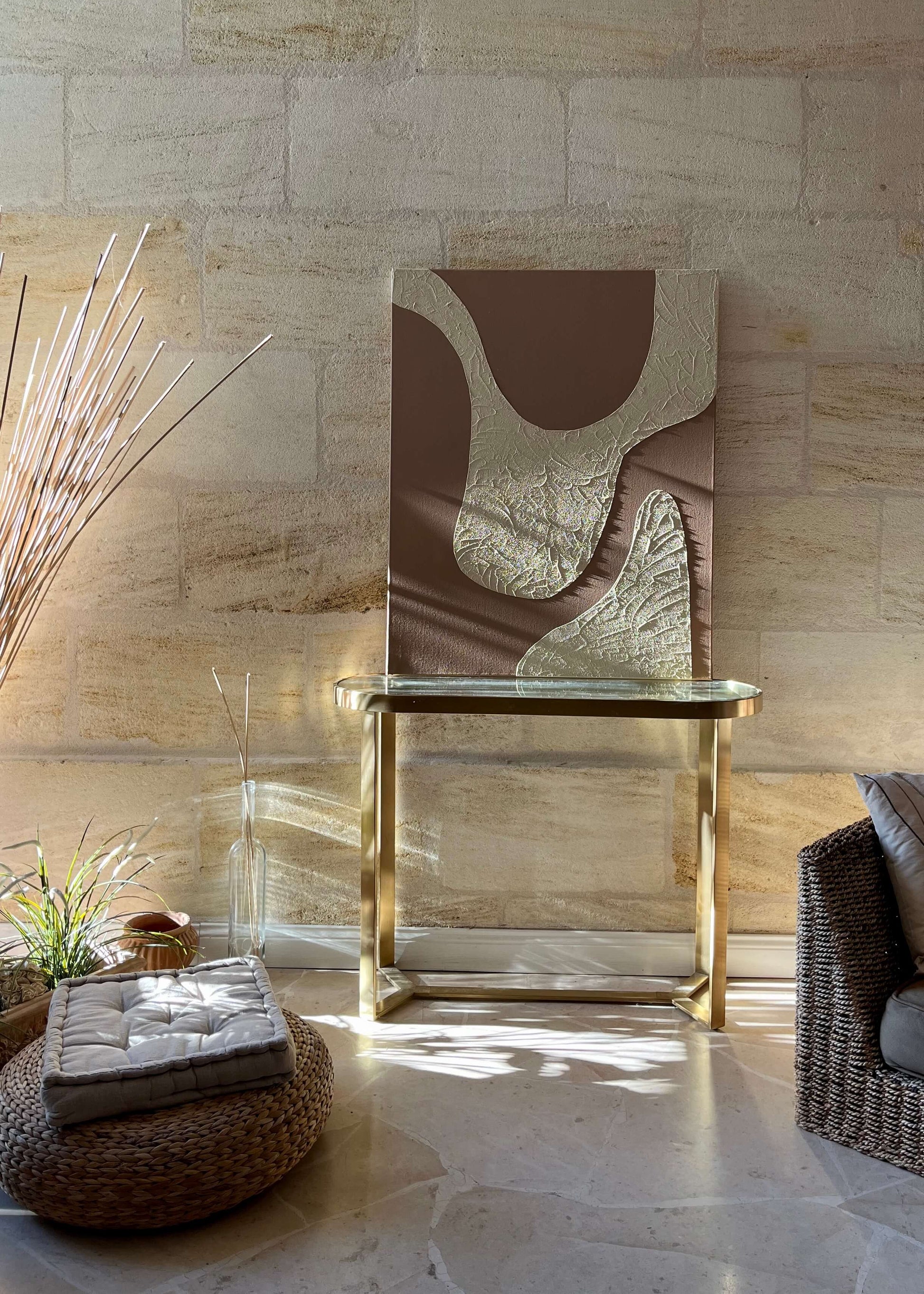 Tableaux texturés 
relief grainée blanc crème 