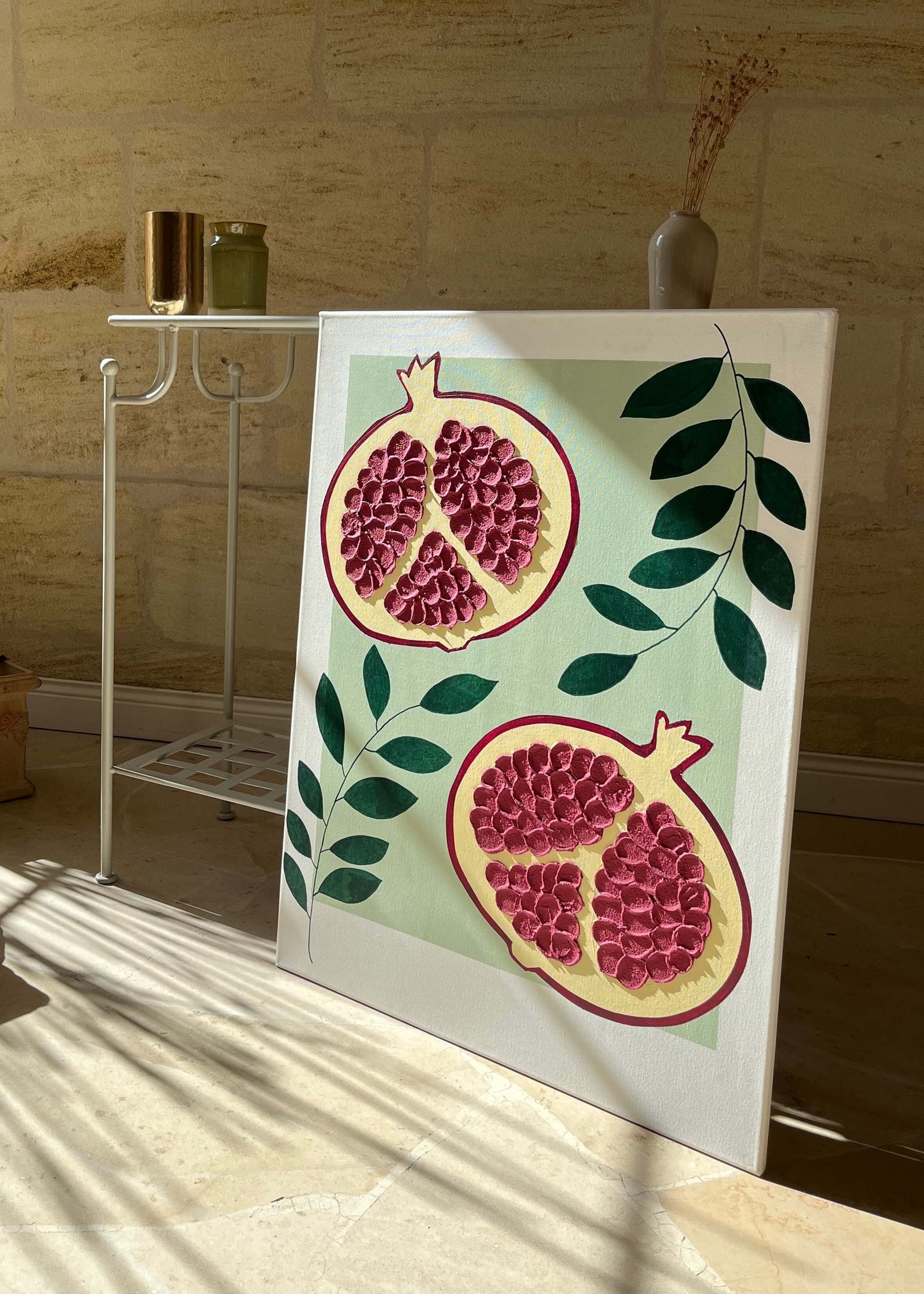 "LES GRENADES" Collection Fruits - Tableau texturé, relief grainé