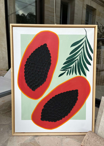 Tableau de la Collection "Fruits" 
Relief grainé avec pâte texturée 
Dimensions 60x80cm
Cadre caisse américaine bois naturel