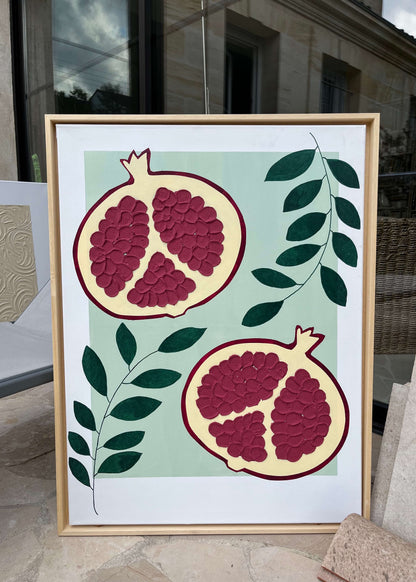 Tableau de la Collection "Fruits" 
Relief grainé avec pâte texturée 
Dimensions 60x80cm
Cadre caisse américaine bois naturel