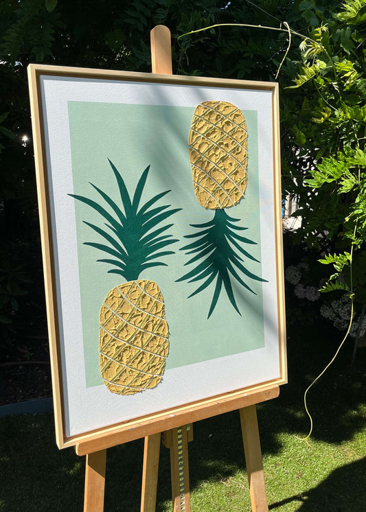 "LES ANANAS" Collection Fruits - Tableau texturé, relief grainé