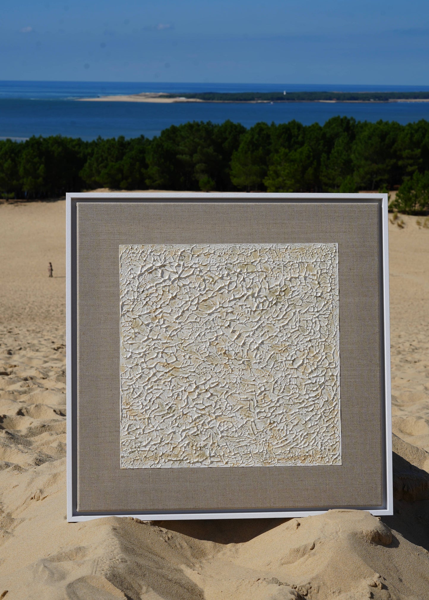 "LES ROCHES BEIGES" - Tableau texturé, édition limitée en lin naturel