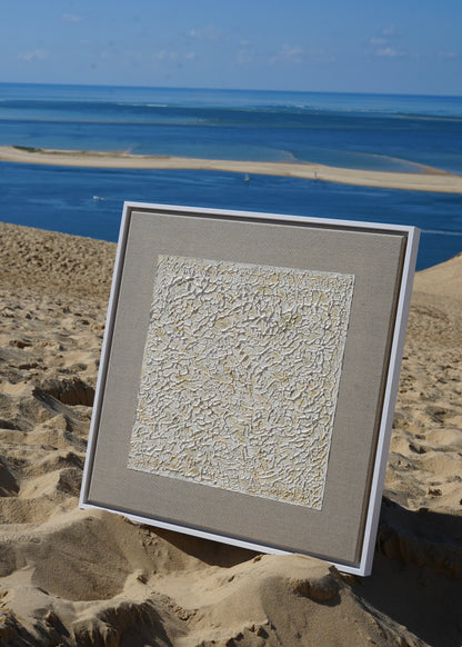 "LES ROCHES BEIGES" - Tableau texturé, édition limitée en lin naturel