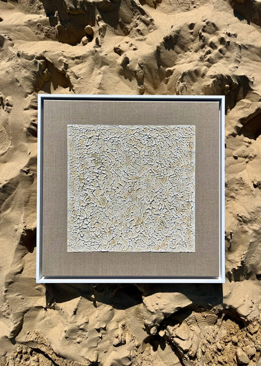 "LES ROCHES BEIGES" - Tableau texturé, édition limitée en lin naturel